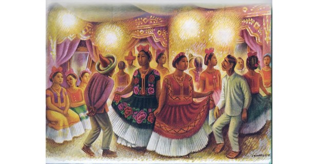 Juchitecos bailando el son, ilustración de Miguel Covarrubias, El Sur de México, 1946