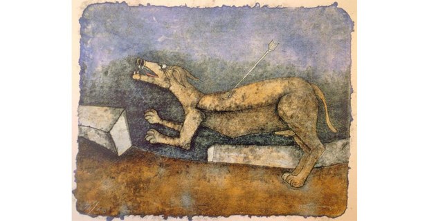 Perro herido, 1990, acuarela de Rufino Tamayo