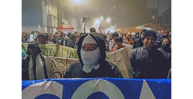 Manifestantes durante las protesta en Ecuador, en San Miguel del Común, contra el gobierno de Noboa, octubre de 2025. Foto: Gaby Giacometti