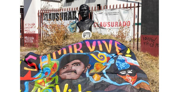 El busto de Samir Flores en la lucha contra el basurero de Cholula, Puebla. Foto: Gerardo Magallón