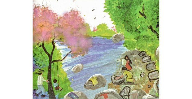 Los lavaderos. Ilustración de Edgar Cruz Méndez para el libro Ojún: del otro lado del agua