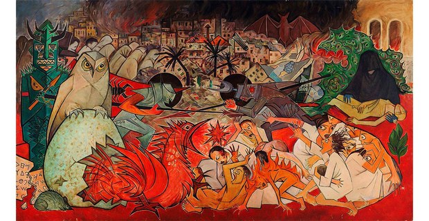 Guerra, 1979. Pintura de Abdel Hamid Baalbaki (Líbano) del libro Forces of Change. Artists of the Arab World, 1994