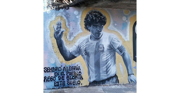 Maradona en un mural en Buenos Aires, Argentina