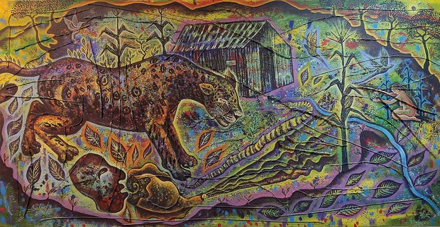 Lucha cósmica, pintura de Asunción Alvarado Martínez