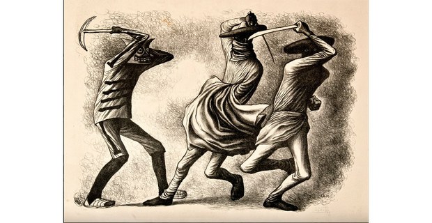 José Chávez Morado, Los tres danzantes, 1939, litografía. Tomado de Acervo Academia de Artes.