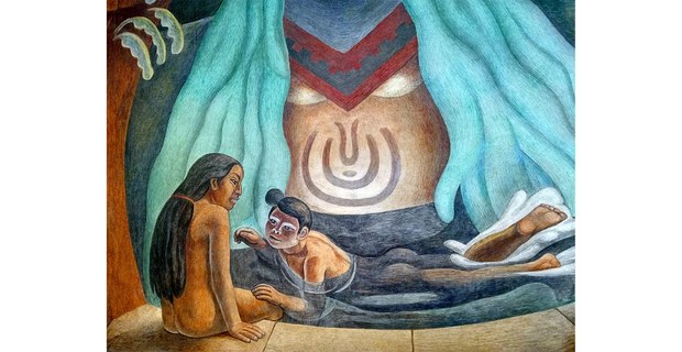Detalle de La medicina prehispánica. Mural de José Chávez Morado, 1954. Foto: Ojarasca