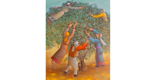 Olivos. Pintura de Sliman Mansour